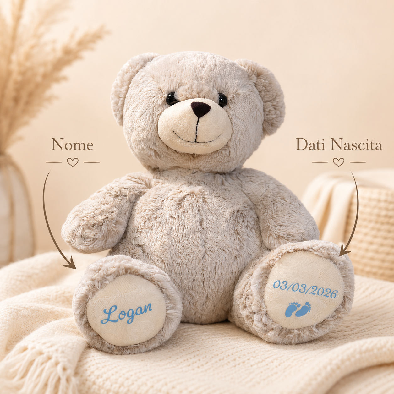 Orsetto  peluche personalizzato nascita con nome e data di nascita