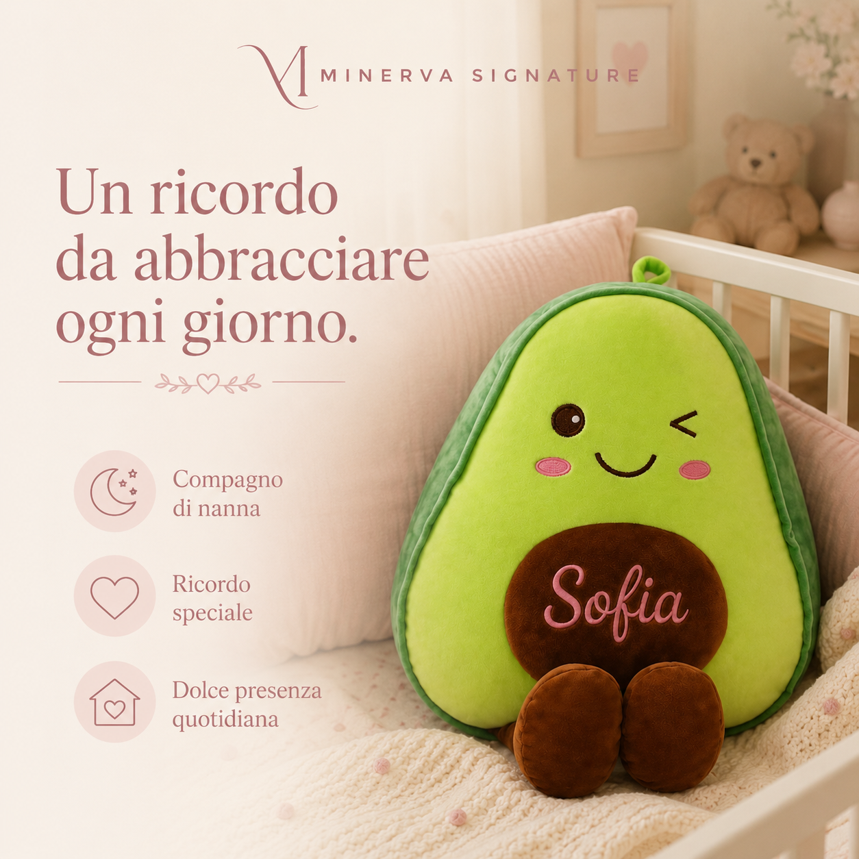 Avocado personalizzato confezionato come regalo per nascita, battesimo o baby shower