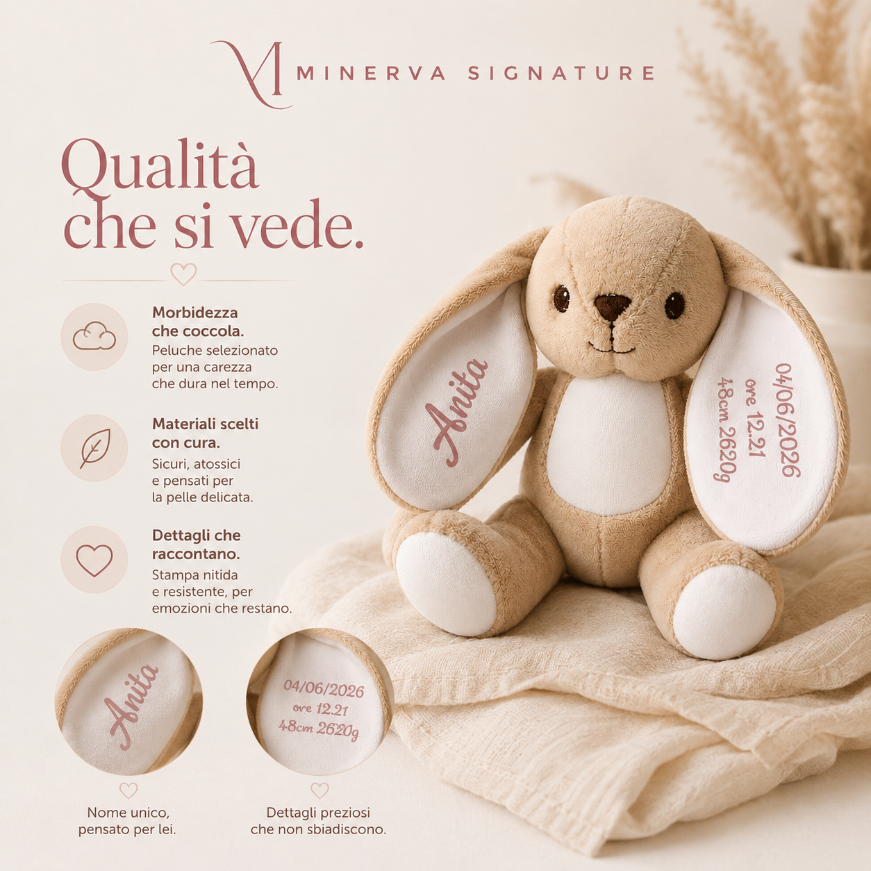 Regalo nascita personalizzato con nome, data, ora, peso e altezza