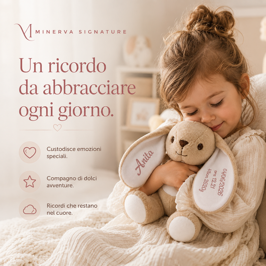 Coniglietto personalizzato Minerva Signature con nome sulle orecchie